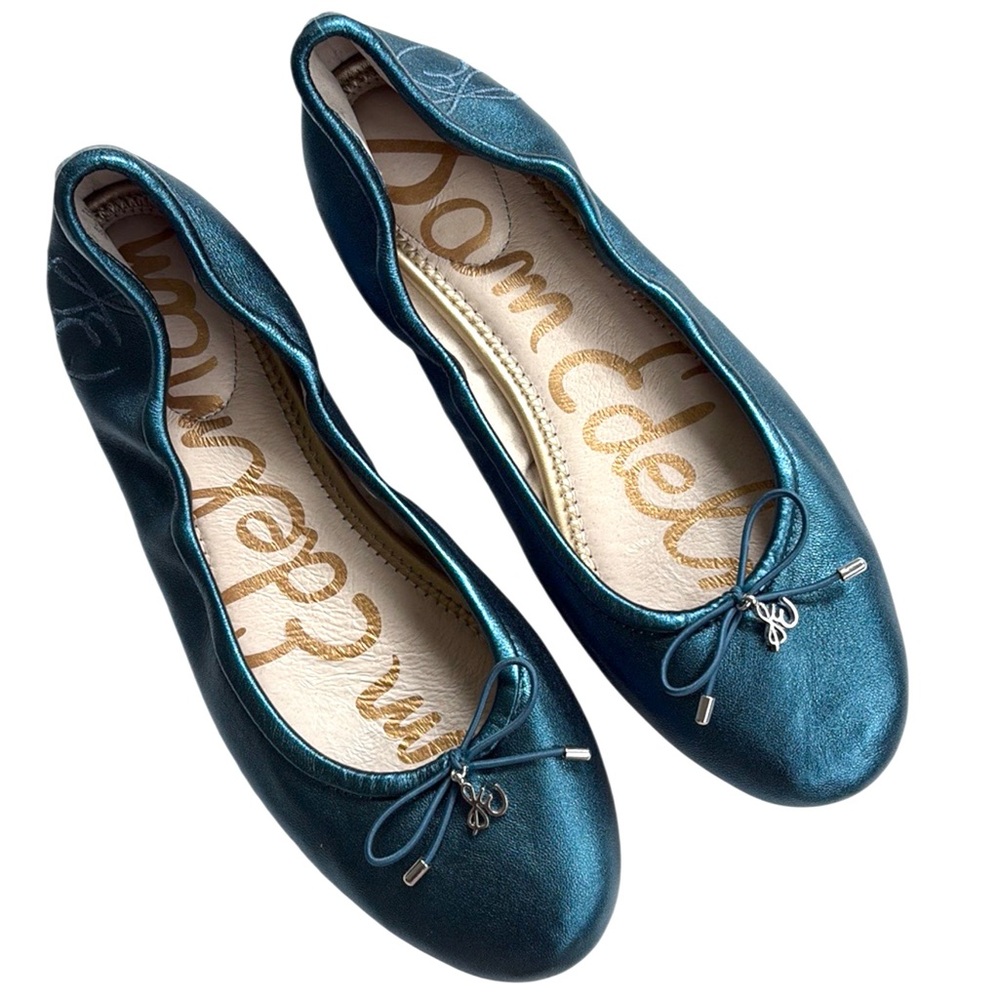 EUC Sam Edelman Leather Flats Metallic Deep Teal Size 7.5